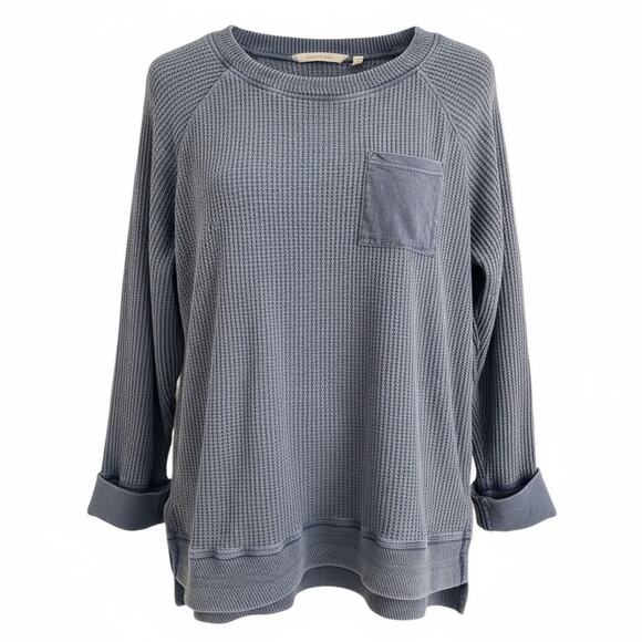 Soft Surroundings Tunic Top Thermal Waffle Knit Long Sleeve Pocket Blue Sz M - Picture 10 of 10